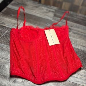 SHEIN Vibrant Red Lace Corset